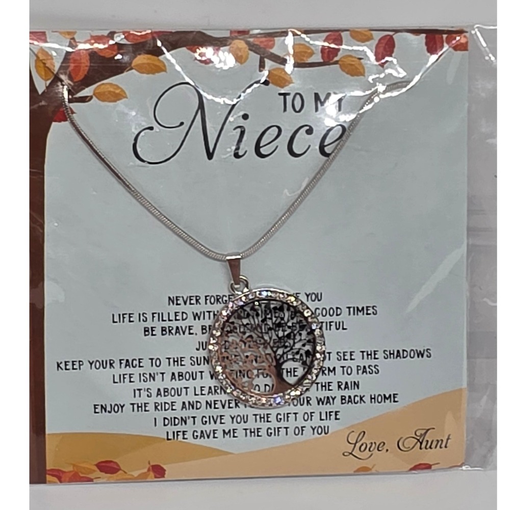 To My Niece Tree of Life Silver Tone Pendant Necklace Family Gift NWT